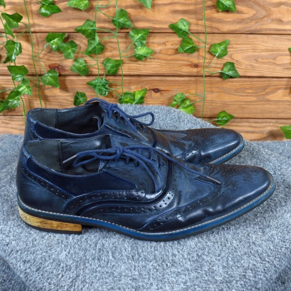 Amali 054872 Mens Wingtip Oxford Size 8 Formal Dress Shoe Navy Blue Synthetic